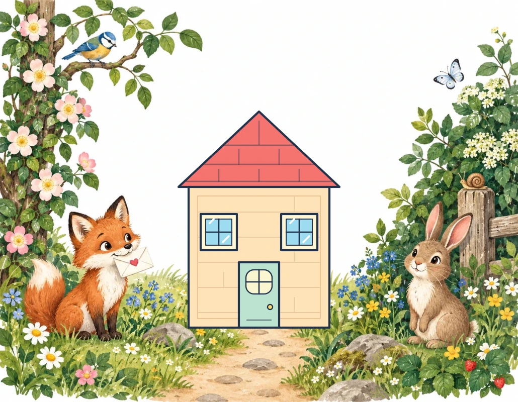 A finished paper house in a woodland garden