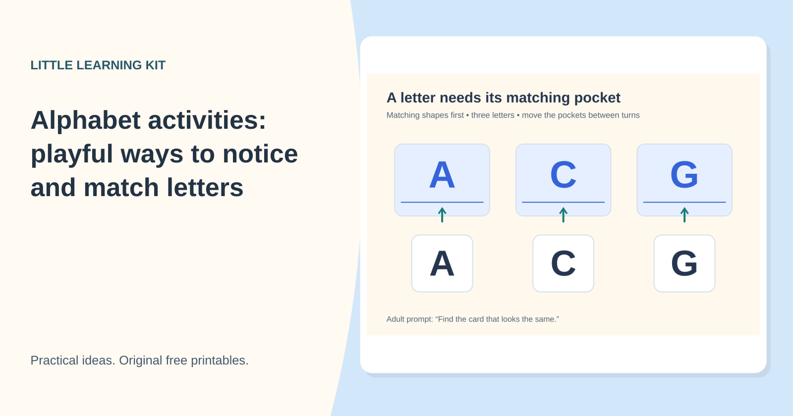 Three labelled letter pockets and matching A, C and G cards.