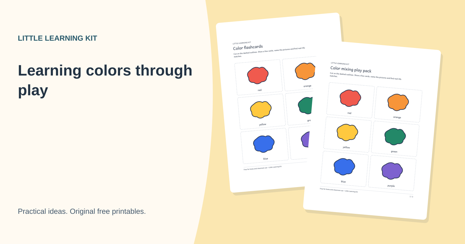 Original color cards beside a paint-mixing activity with clear color samples.
