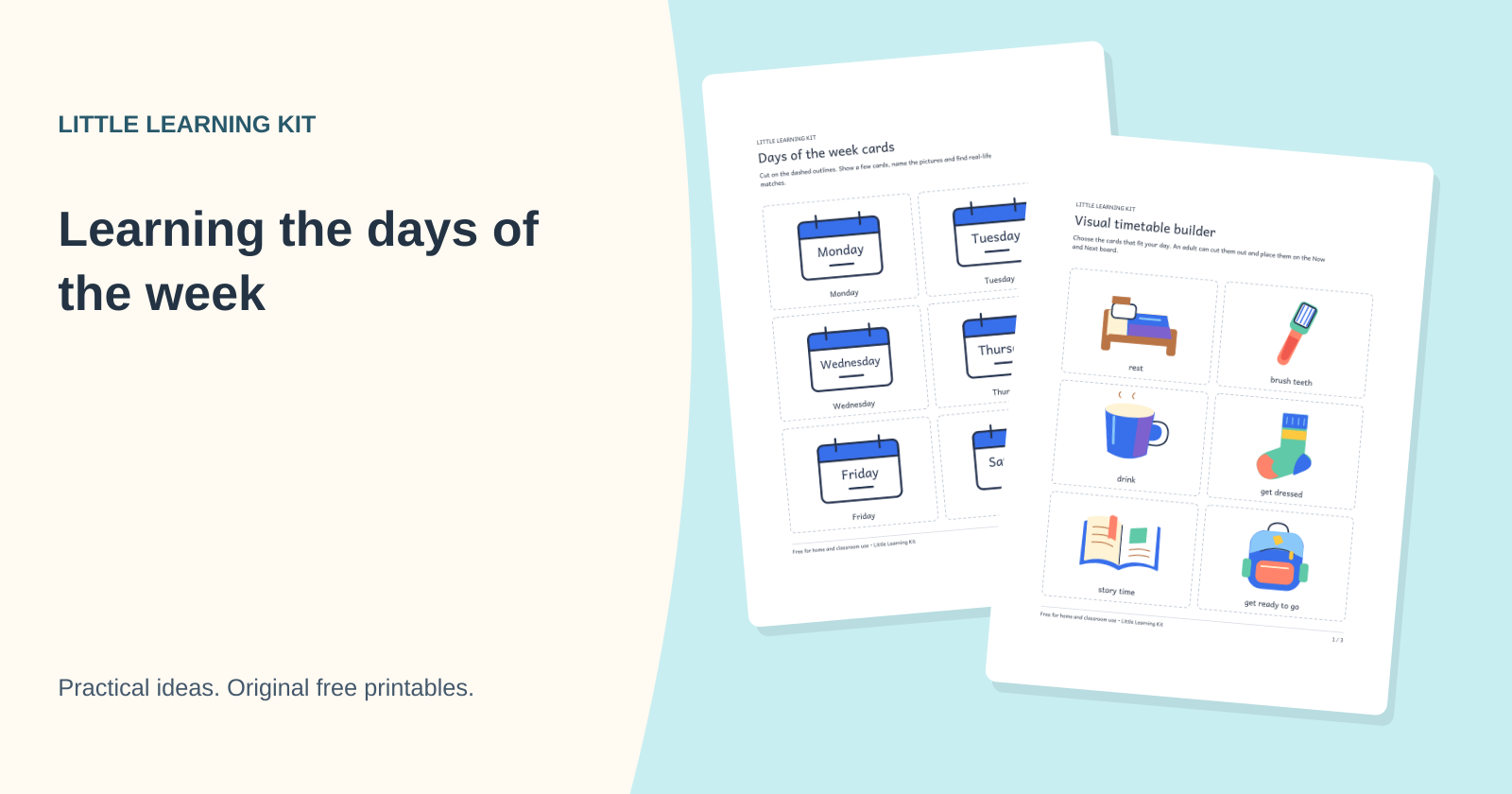 Original days-of-the-week cards and routine pictures arranged as a short weekly sequence.