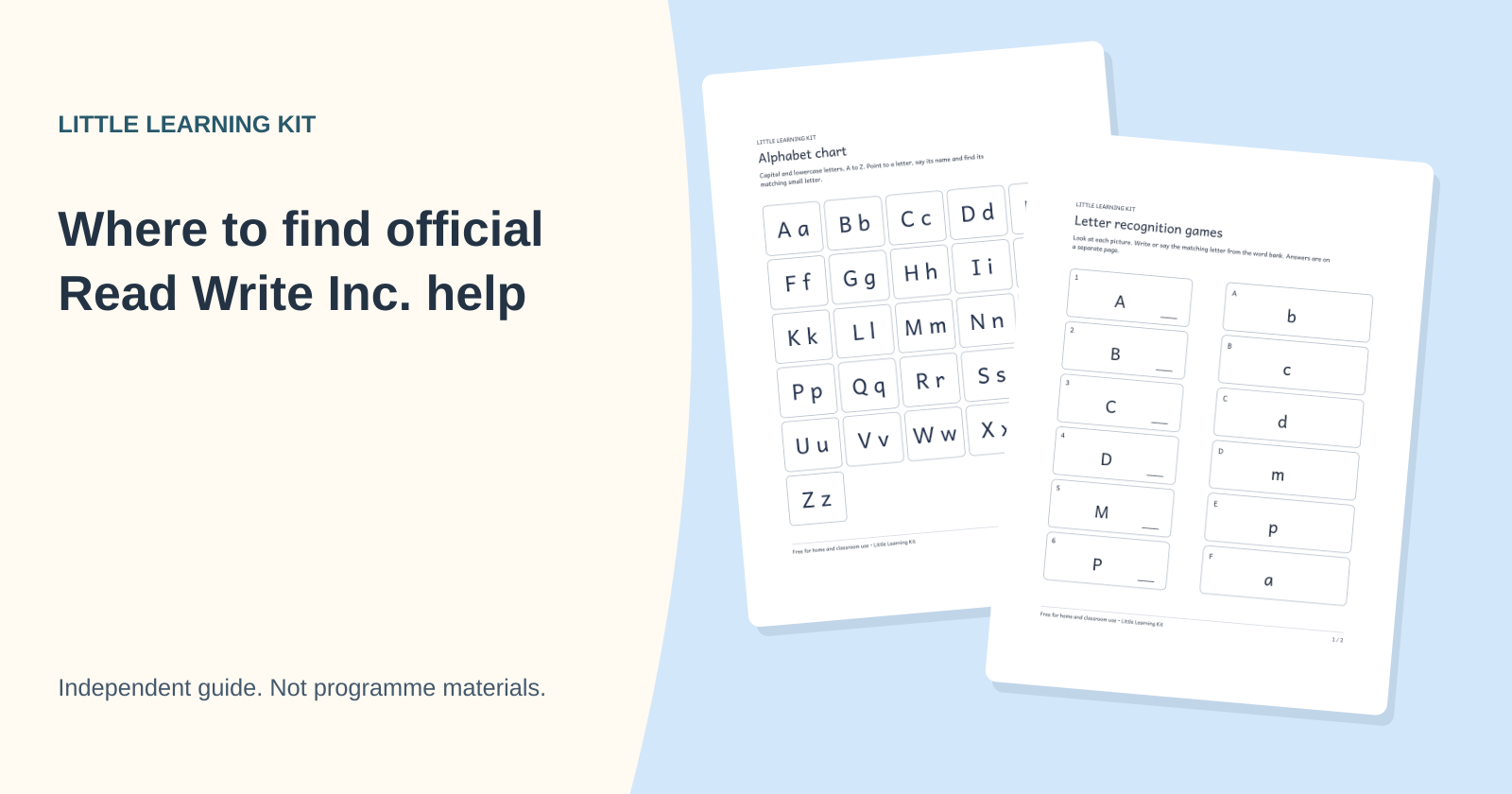 Little Learning Kit’s independent alphabet and letter-matching resources; not official Read Write Inc. materials.