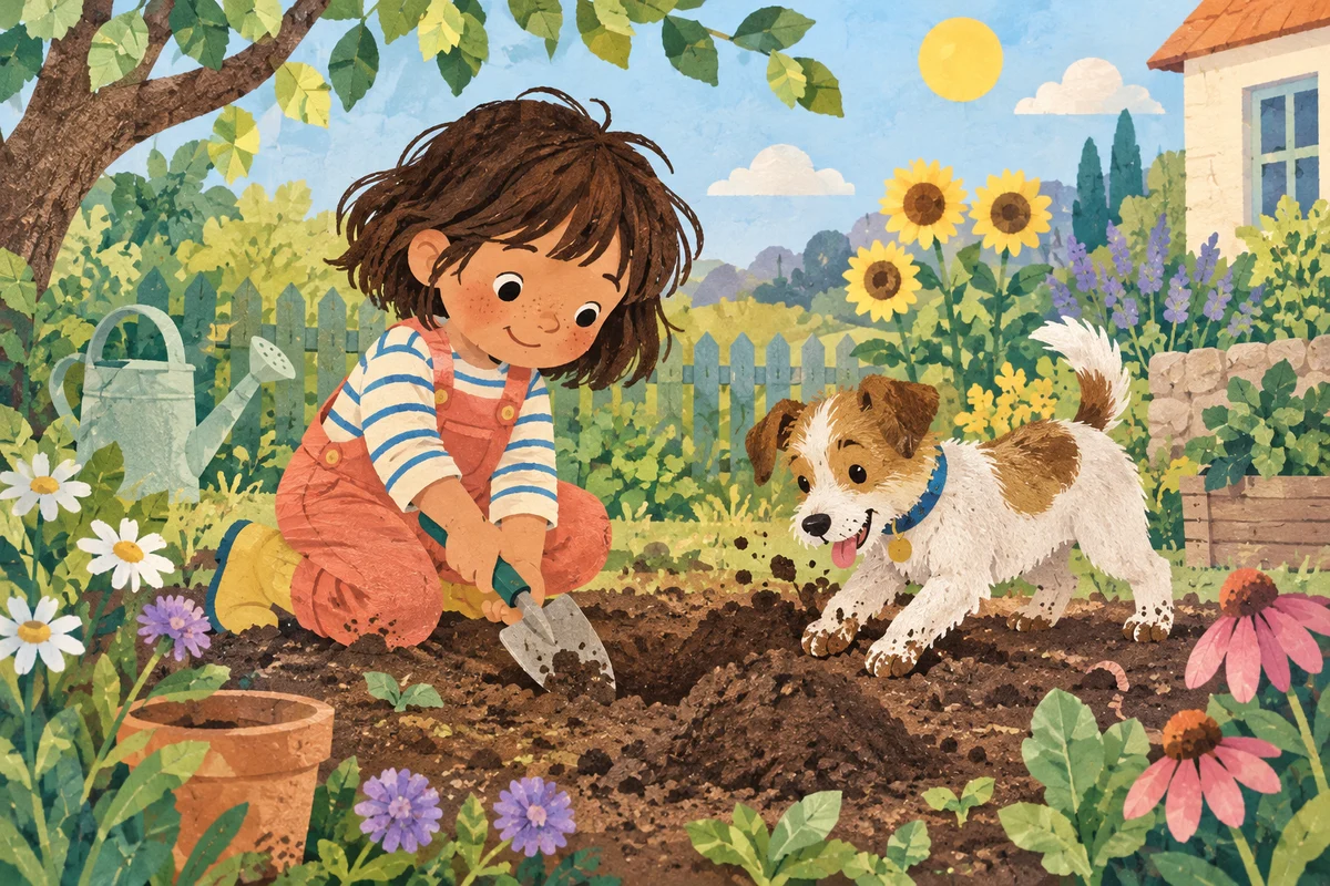 Illustration for Kit and a dog — short reading story