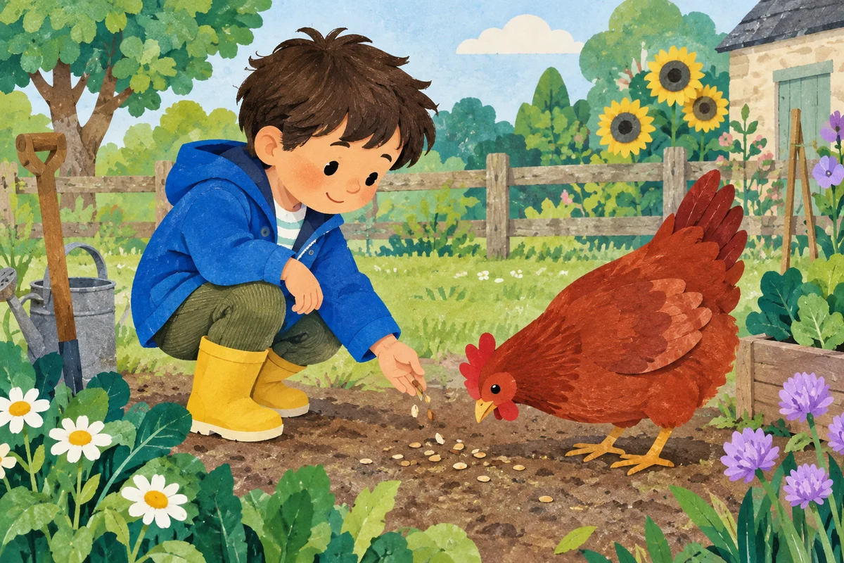 Illustration for Ben and a red hen — short reading story