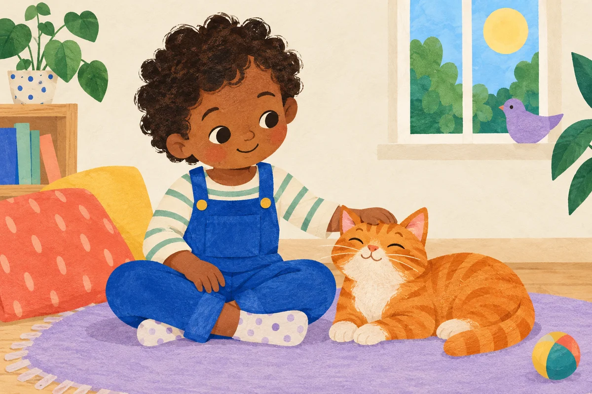 Illustration for Sam and a cat — short reading story